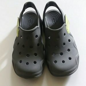 Iconic Comfort Crocs Velcro Youth Size 1 Gray EUC